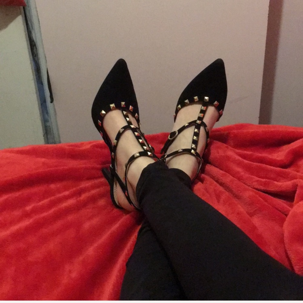 Black and gold studded heels